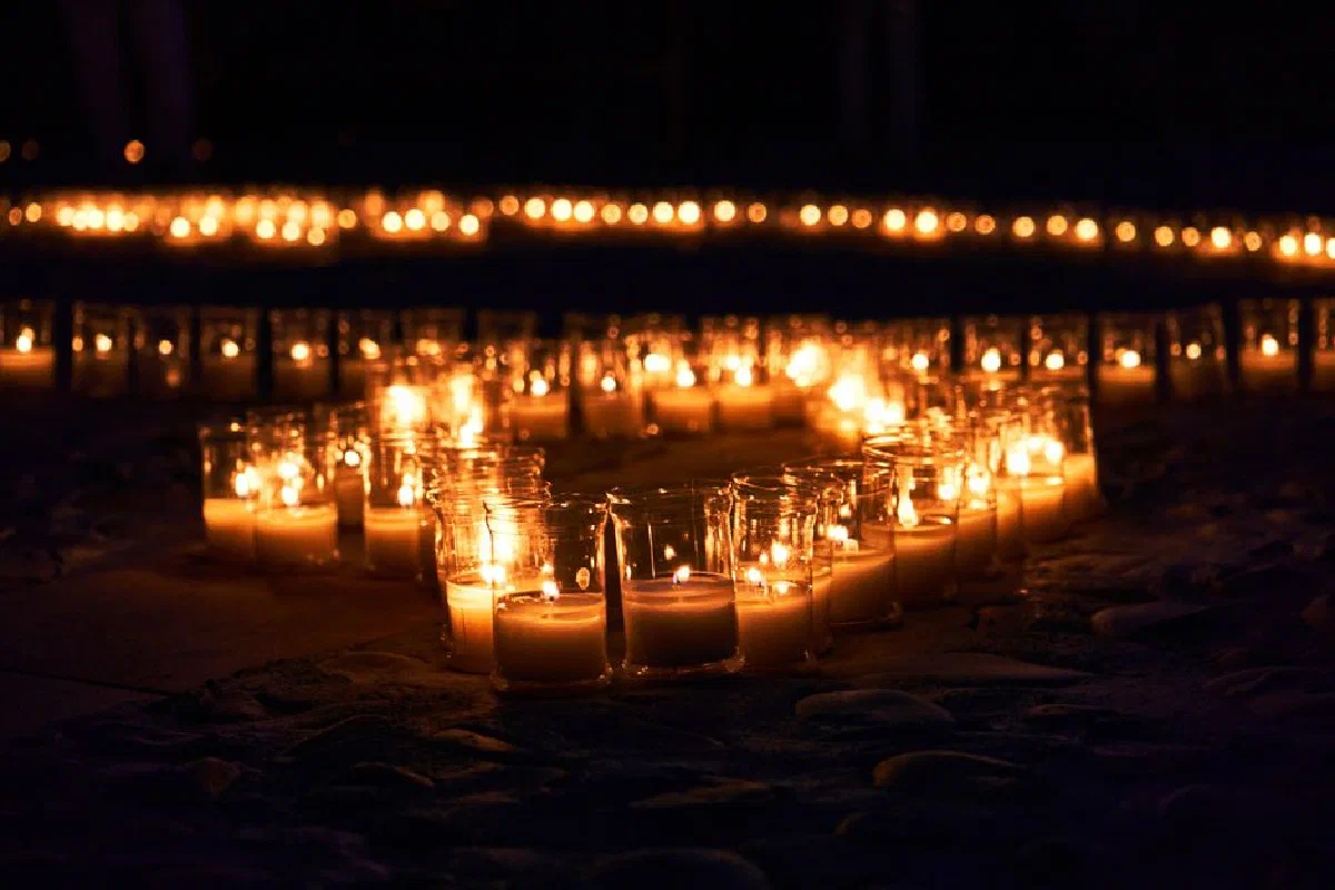 A captivating candlelit arrangement illuminating a night scene in Pedraza, Spain.