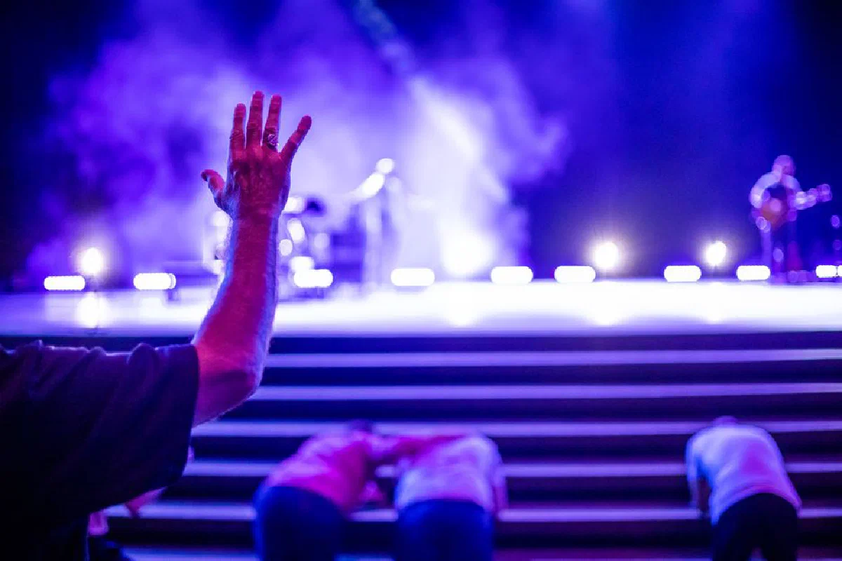 Dynamic live concert scene with audience engagement and vibrant stage lighting.