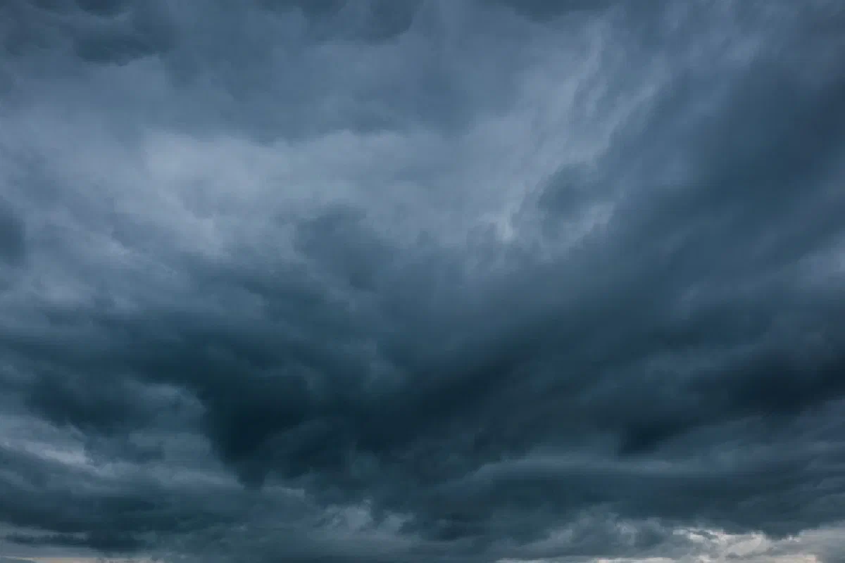Moody and dramatic dark cloudscape capturing a stormy sky with looming clouds.