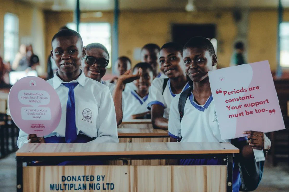 Schoolgirls advocate for period awareness and support in Africa.