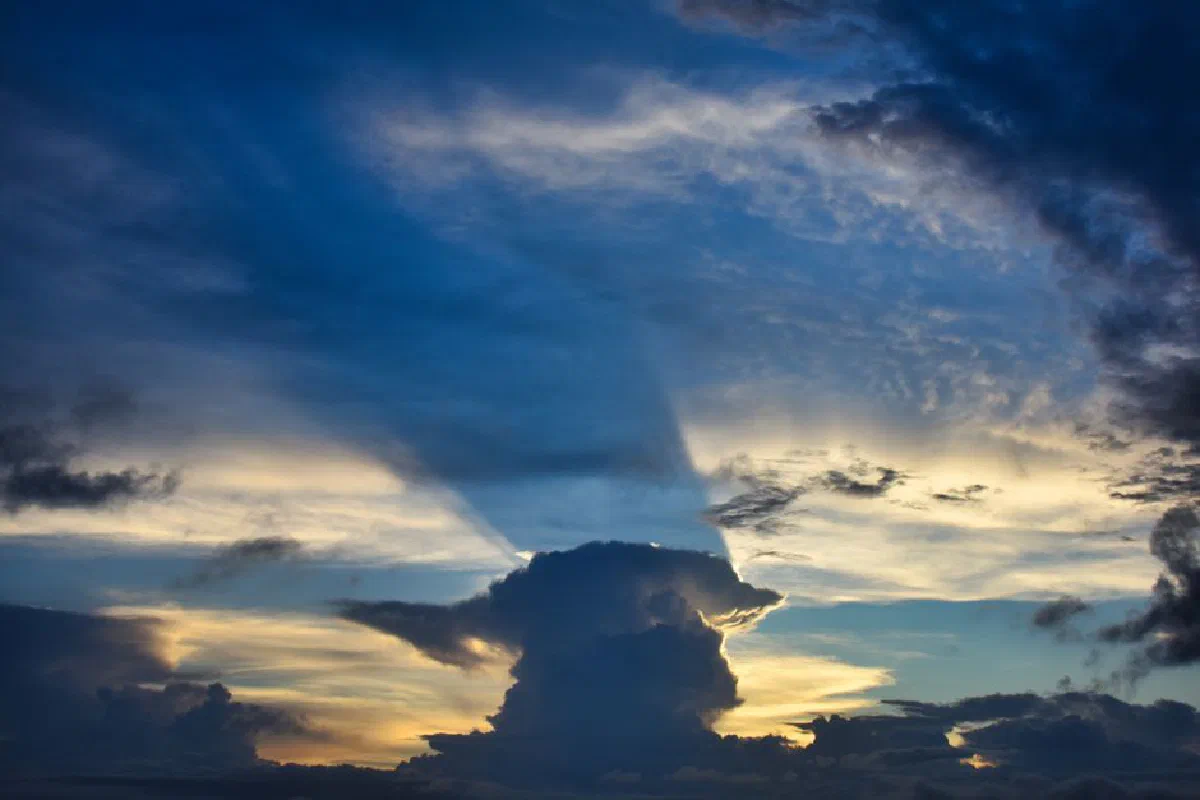 Captivating sunset with dramatic clouds over Odisha, India.