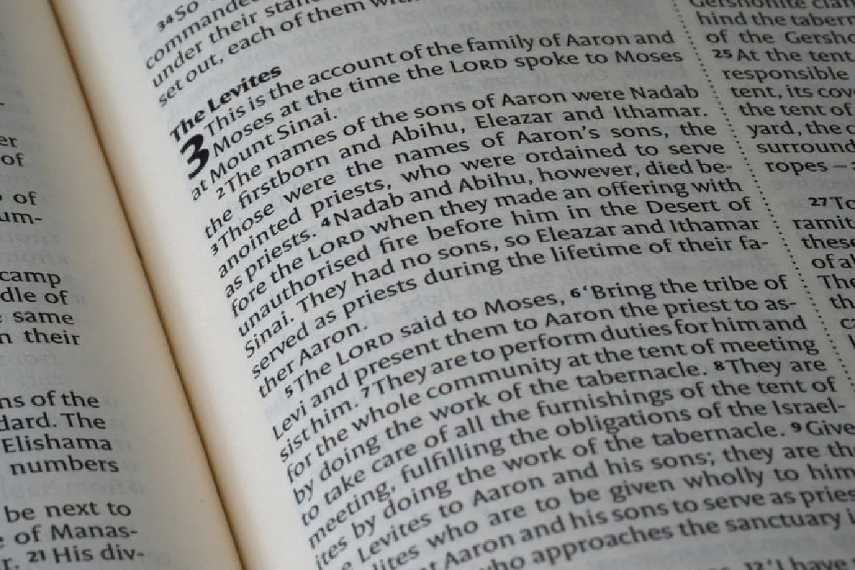 Detailed shot of a Bible page showcasing text from the Book of Numbers for study or reference.