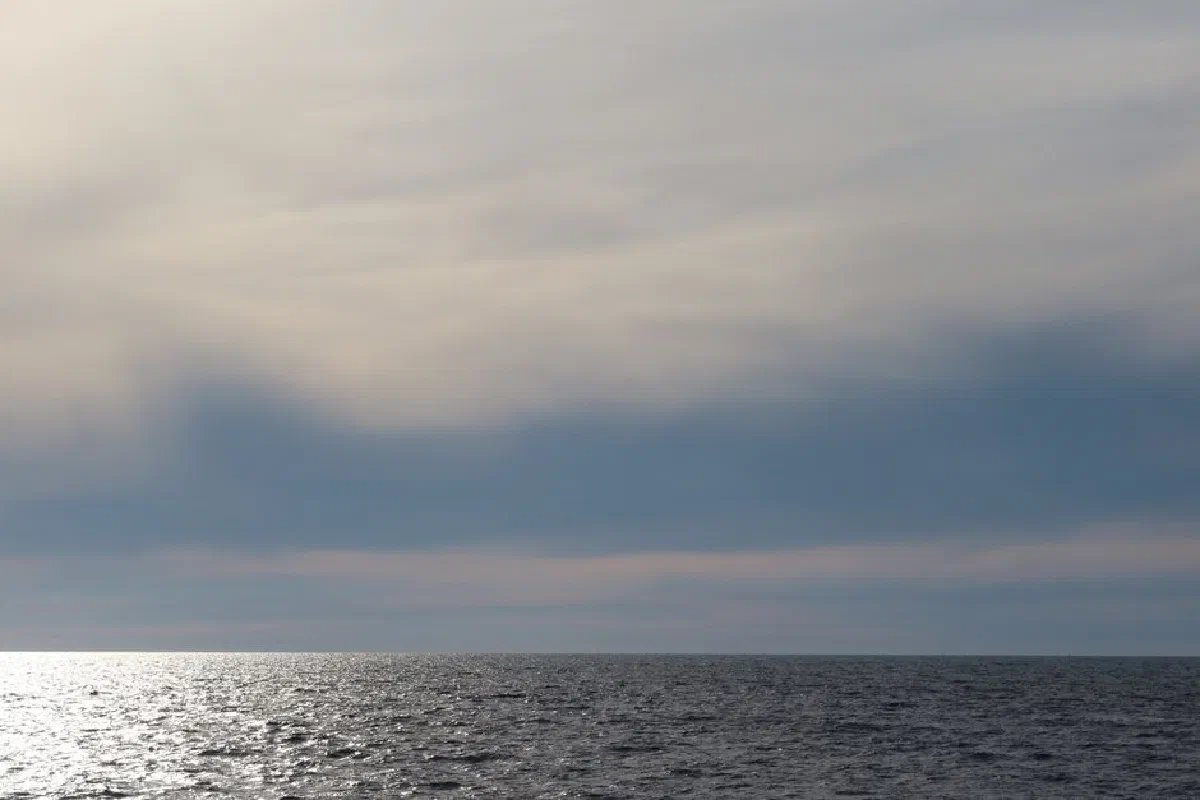 Calm Baltic Sea under a cloudy sky in Ventspils, Latvia, perfect for serene moments.