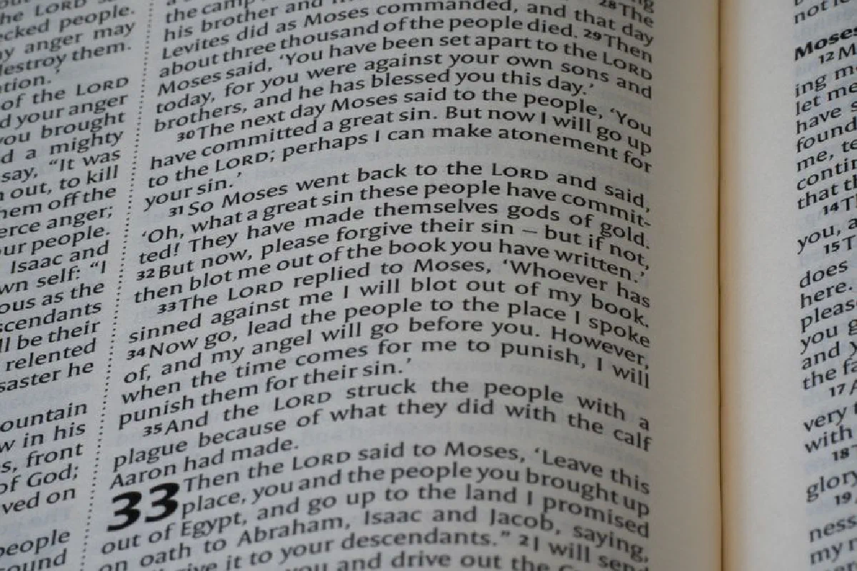 Detailed image of Bible text from the Book of Exodus, highlighting scripture and history.