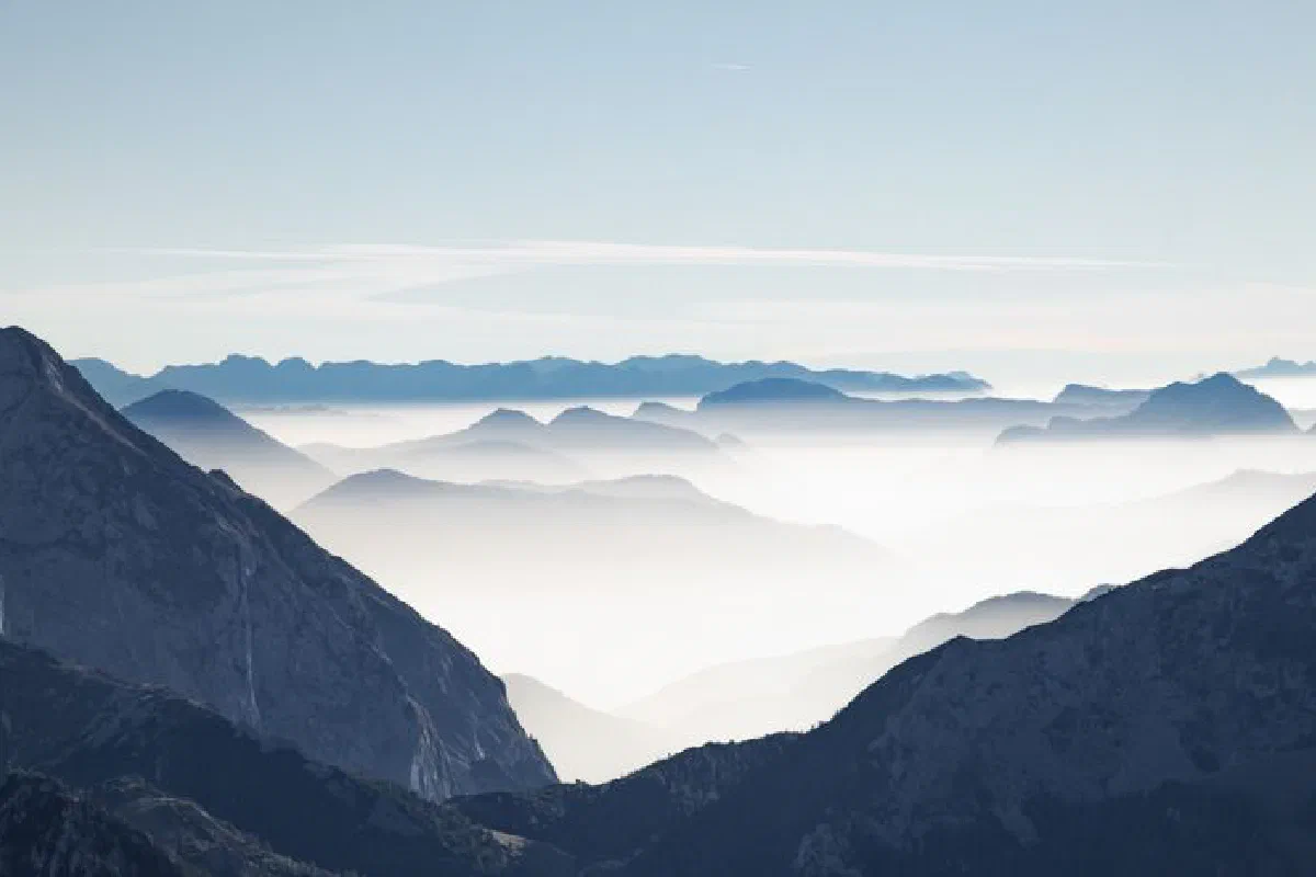 Stunning misty view of the mountain range in Berchtesgaden, Germany.