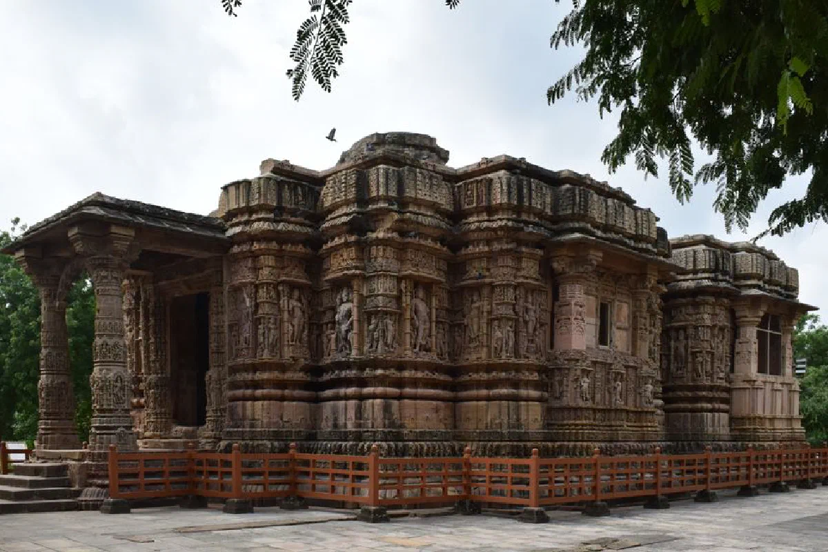Historic Sun Temple showcasing intricate stone carvings in Modhera, India