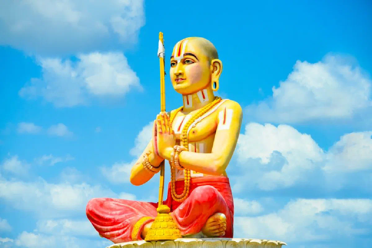 Colorful statue in Amaravathi, Andhra Pradesh, emphasizing spirituality and cultural heritage.