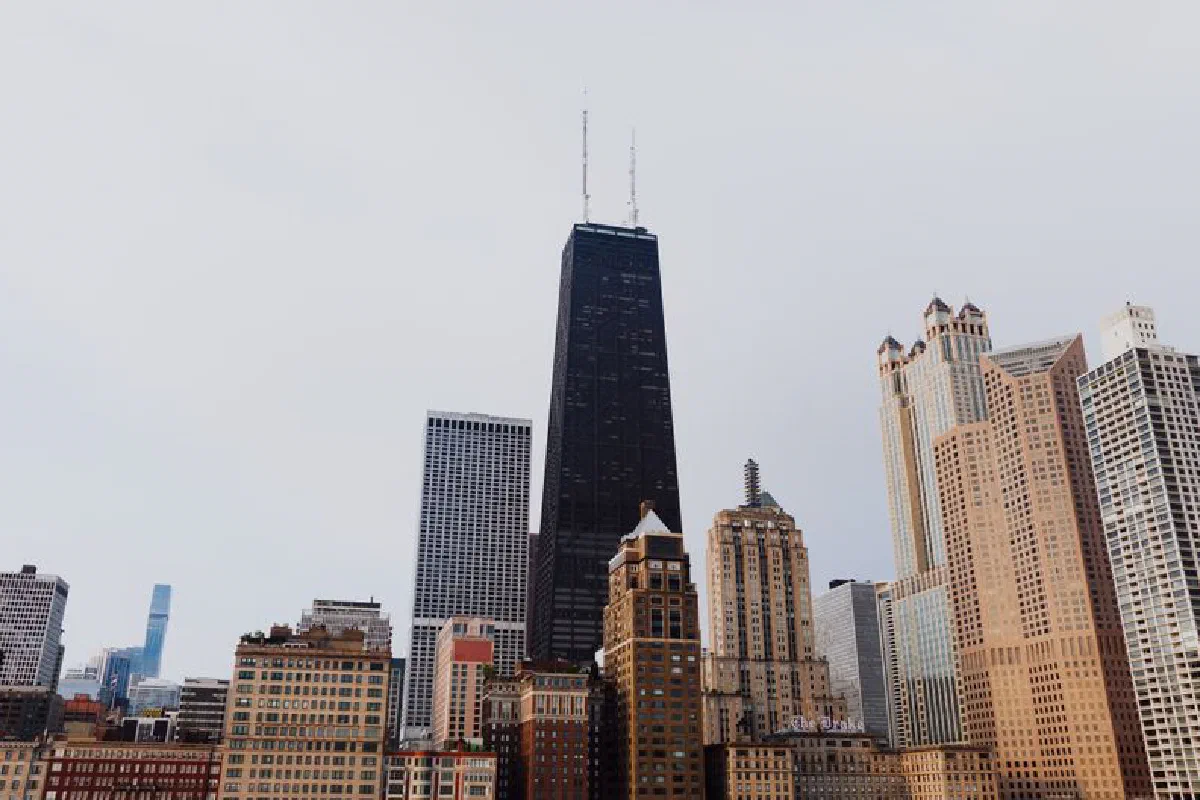 Skyline view of Chicago's iconic skyscrapers including the John Hancock Center.