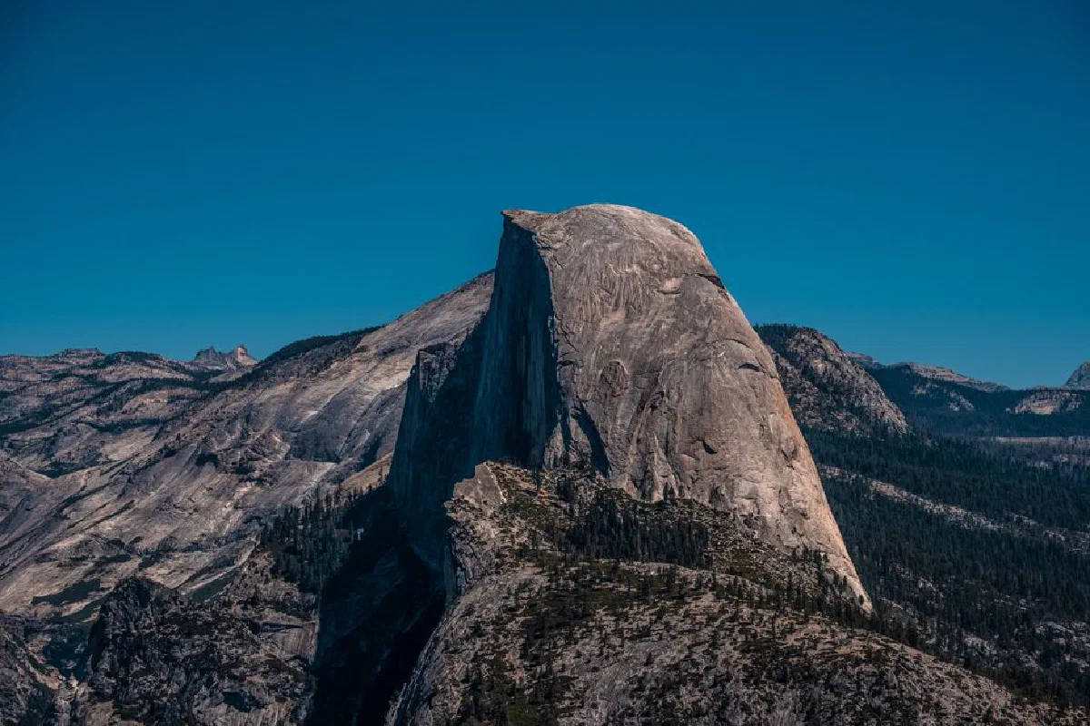 Stunning view of Half Dome rock formation in Yosemite National Park.