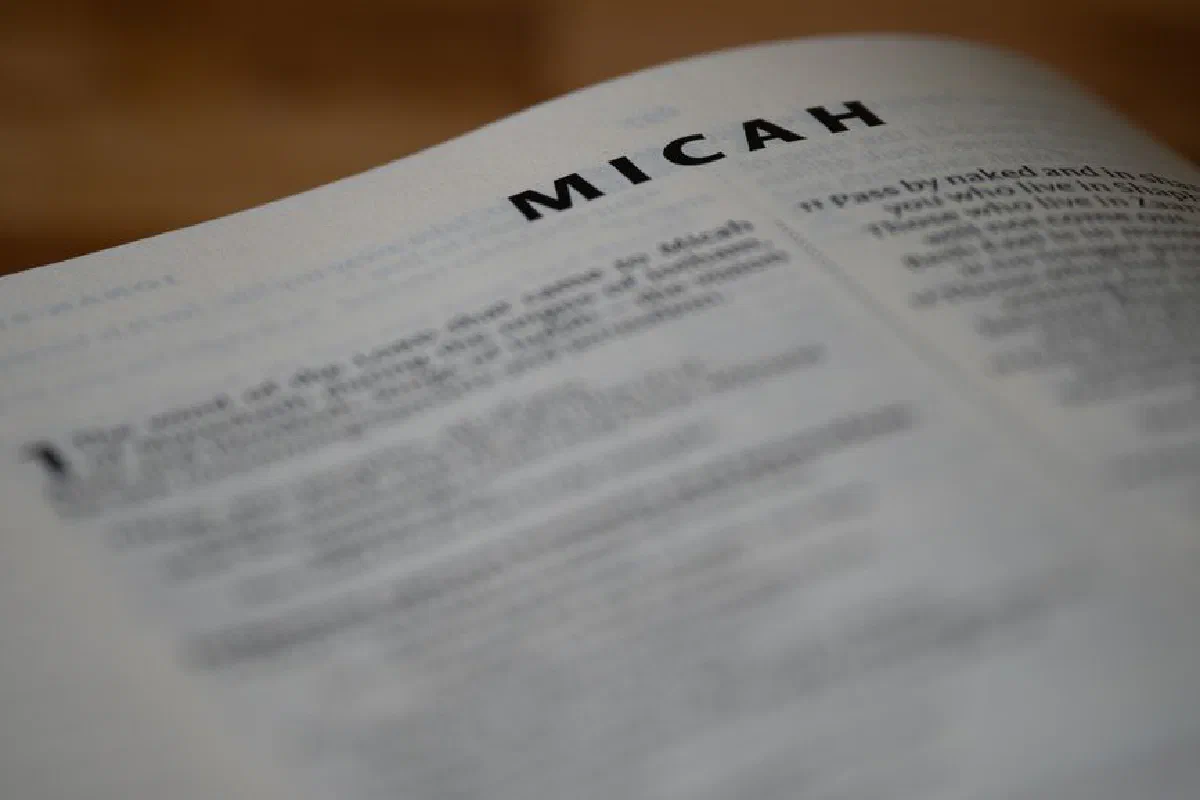 Focused image of the book of Micah, highlighting scripture text.