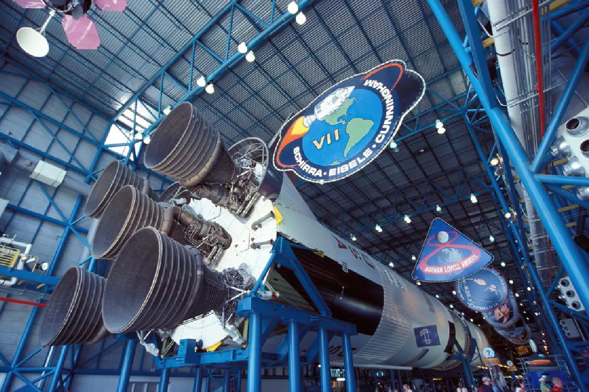 Explore the iconic Saturn V rocket exhibit at NASA's Kennedy Space Center in Florida, showcasing American space history.