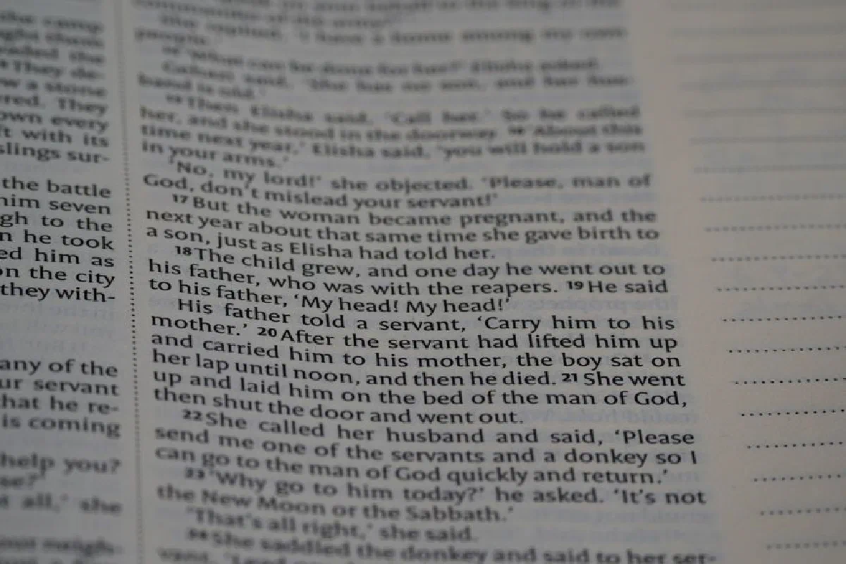 A detailed shot of text from the Bible, suitable for religious study and education.