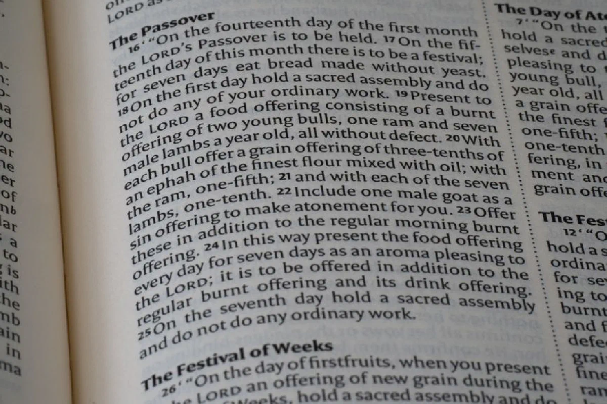 Detailed view of a Bible page highlighting Passover scripture.