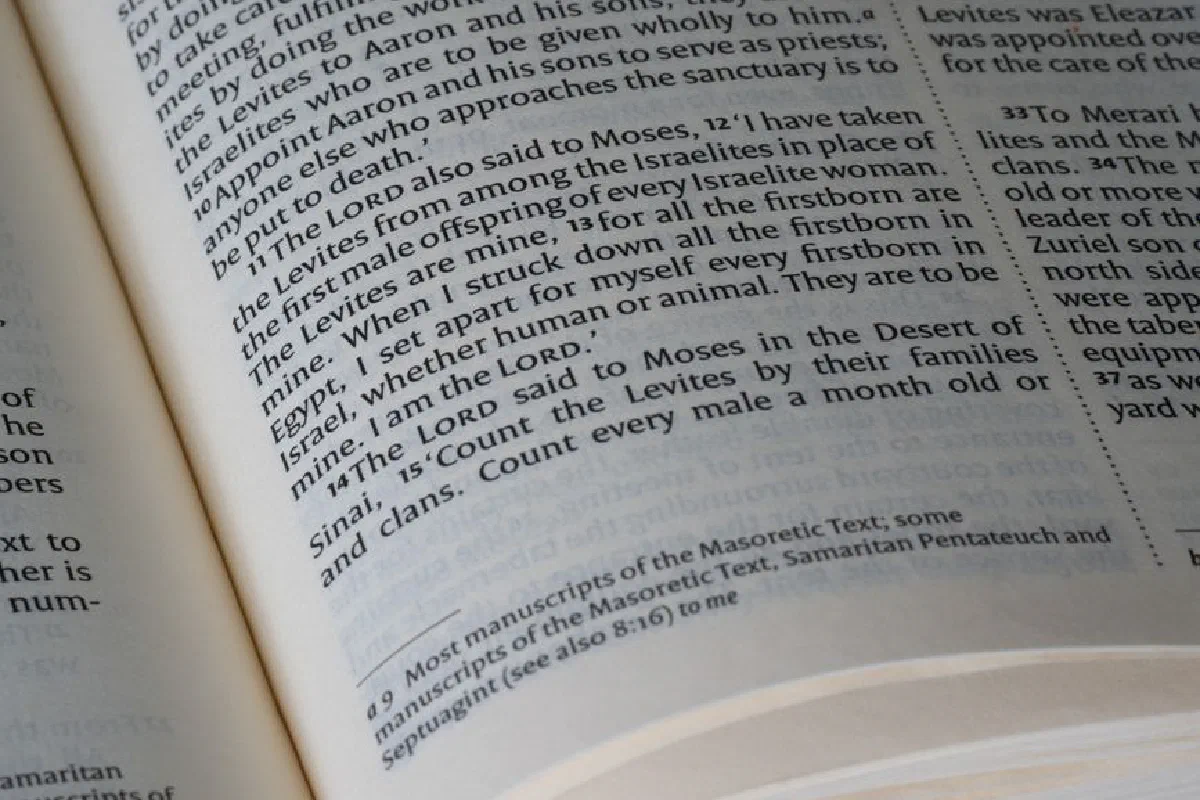 Detailed close-up of an open Bible showcasing the text from the Book of Numbers.