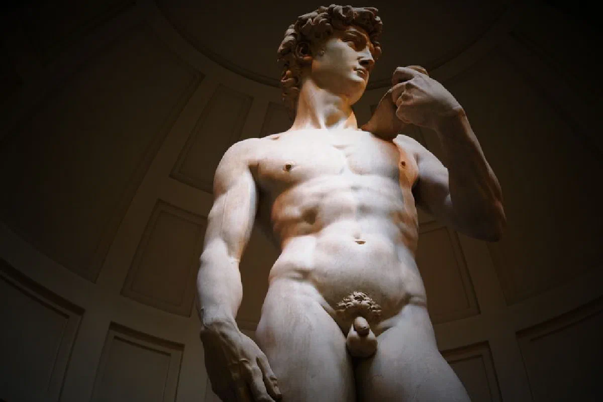 The iconic statue of David by Michelangelo in Florence, Italy. A masterpiece of Renaissance art.