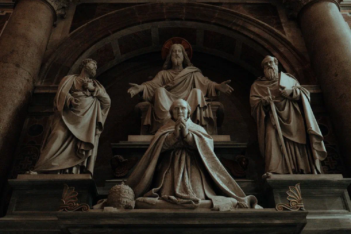 Ornate religious sculptures in St. Peter's Basilica, Vatican City.